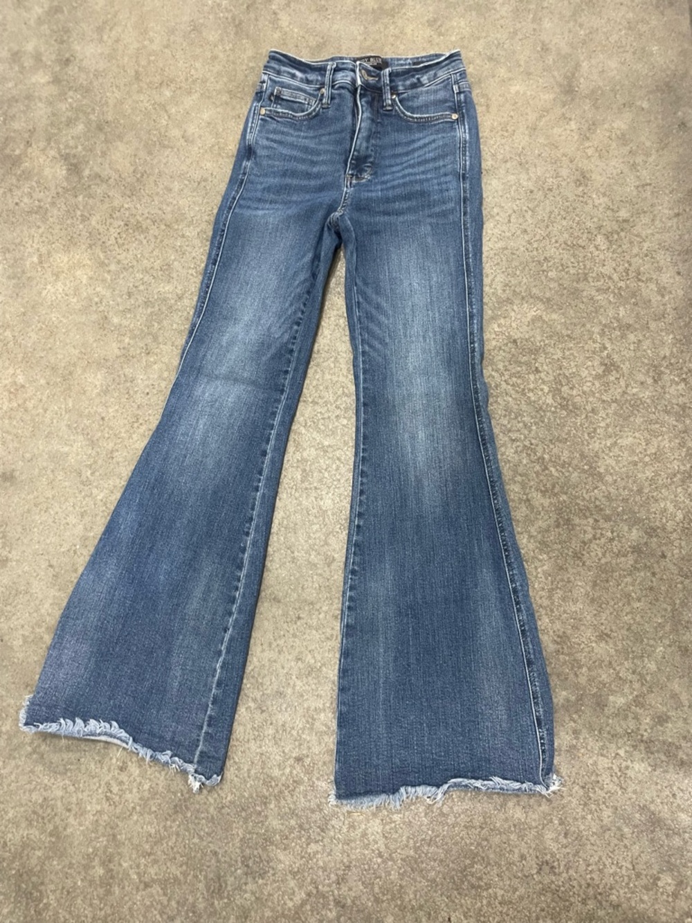 Judy Blue Medium Blue High-Rise Flare Jeans with Raw Hem